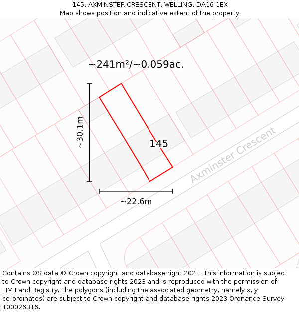 145, AXMINSTER CRESCENT, WELLING, DA16 1EX: Plot and title map
