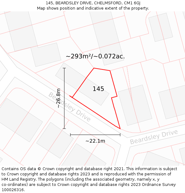 145, BEARDSLEY DRIVE, CHELMSFORD, CM1 6GJ: Plot and title map
