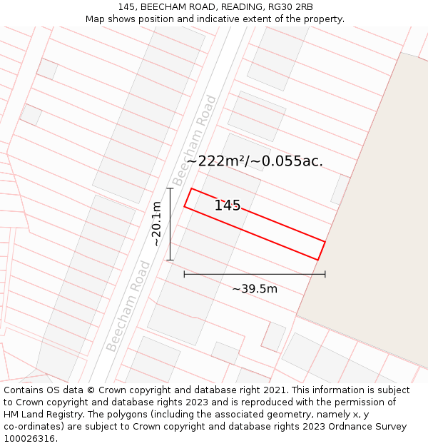 145, BEECHAM ROAD, READING, RG30 2RB: Plot and title map