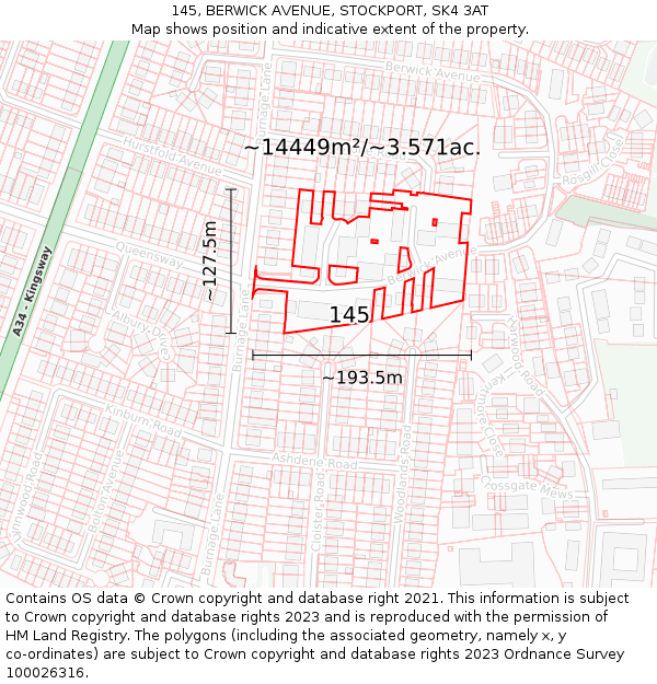 145, BERWICK AVENUE, STOCKPORT, SK4 3AT: Plot and title map