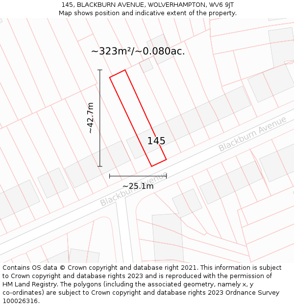 145, BLACKBURN AVENUE, WOLVERHAMPTON, WV6 9JT: Plot and title map