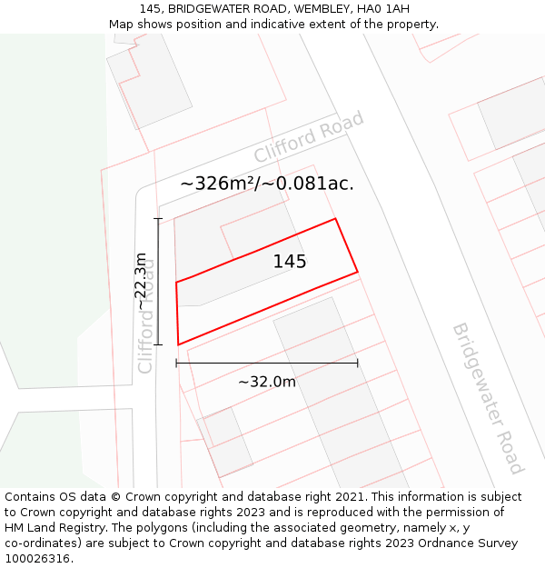 145, BRIDGEWATER ROAD, WEMBLEY, HA0 1AH: Plot and title map