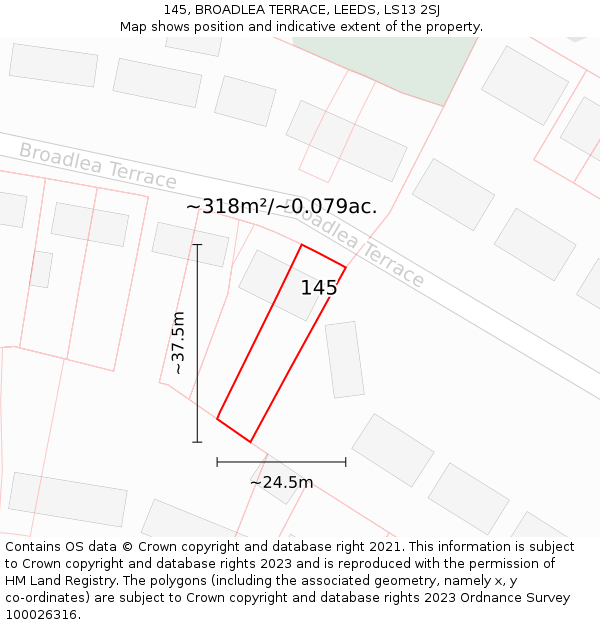 145, BROADLEA TERRACE, LEEDS, LS13 2SJ: Plot and title map