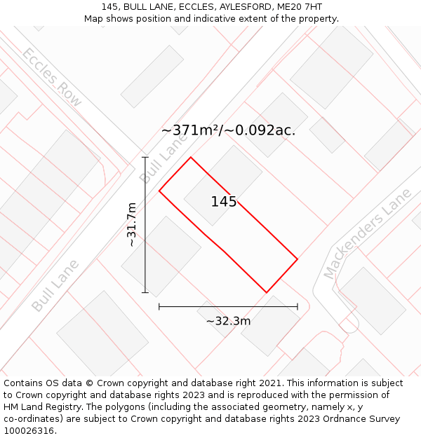 145, BULL LANE, ECCLES, AYLESFORD, ME20 7HT: Plot and title map