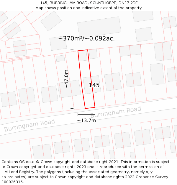 145, BURRINGHAM ROAD, SCUNTHORPE, DN17 2DF: Plot and title map