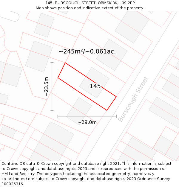 145, BURSCOUGH STREET, ORMSKIRK, L39 2EP: Plot and title map