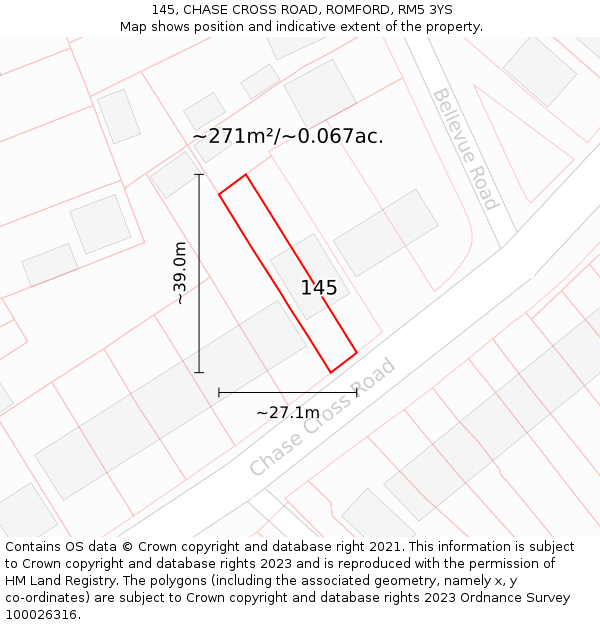 145, CHASE CROSS ROAD, ROMFORD, RM5 3YS: Plot and title map