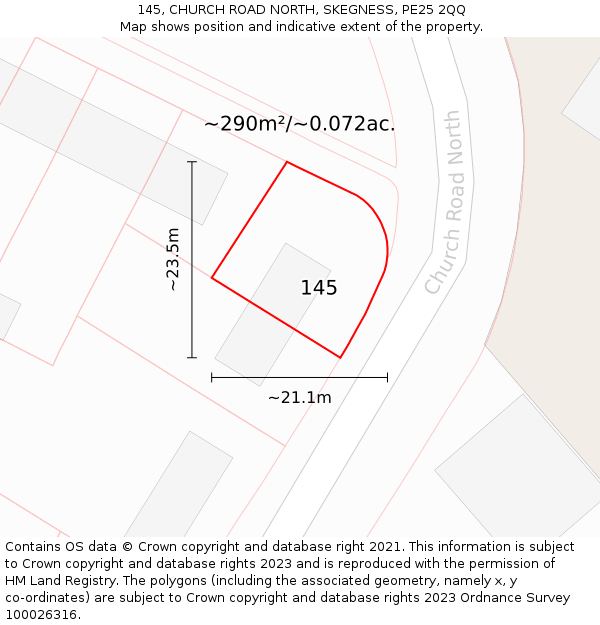 145, CHURCH ROAD NORTH, SKEGNESS, PE25 2QQ: Plot and title map