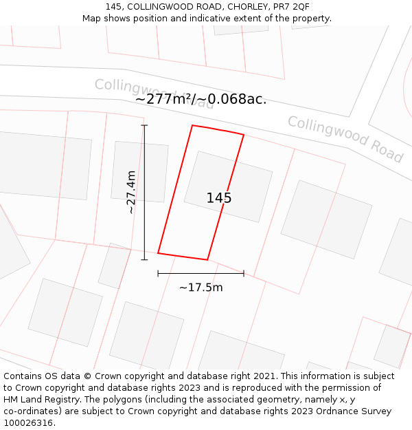 145, COLLINGWOOD ROAD, CHORLEY, PR7 2QF: Plot and title map