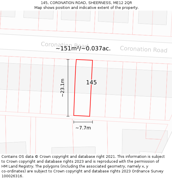 145, CORONATION ROAD, SHEERNESS, ME12 2QR: Plot and title map