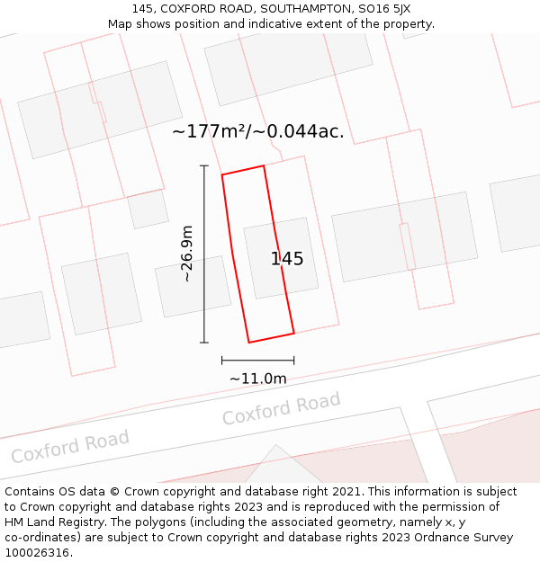 145, COXFORD ROAD, SOUTHAMPTON, SO16 5JX: Plot and title map