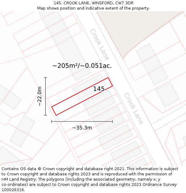 145, CROOK LANE, WINSFORD, CW7 3DR: Plot and title map