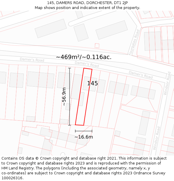 145, DAMERS ROAD, DORCHESTER, DT1 2JP: Plot and title map