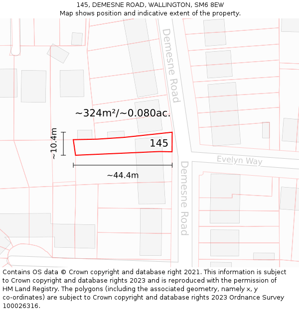 145, DEMESNE ROAD, WALLINGTON, SM6 8EW: Plot and title map