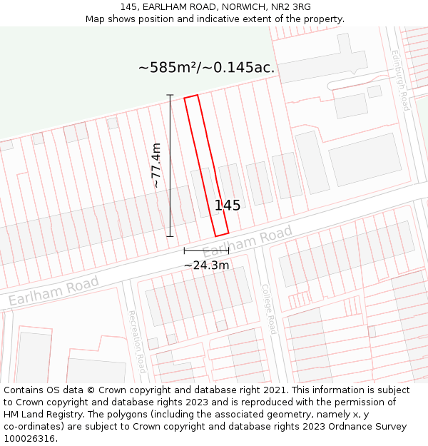 145, EARLHAM ROAD, NORWICH, NR2 3RG: Plot and title map