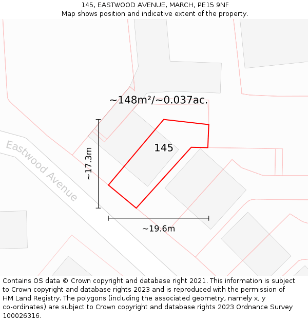 145, EASTWOOD AVENUE, MARCH, PE15 9NF: Plot and title map