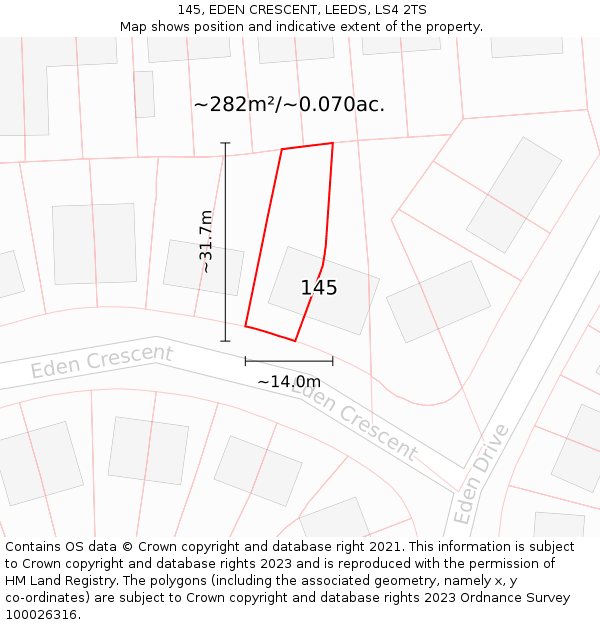 145, EDEN CRESCENT, LEEDS, LS4 2TS: Plot and title map