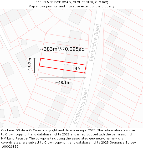 145, ELMBRIDGE ROAD, GLOUCESTER, GL2 0PQ: Plot and title map