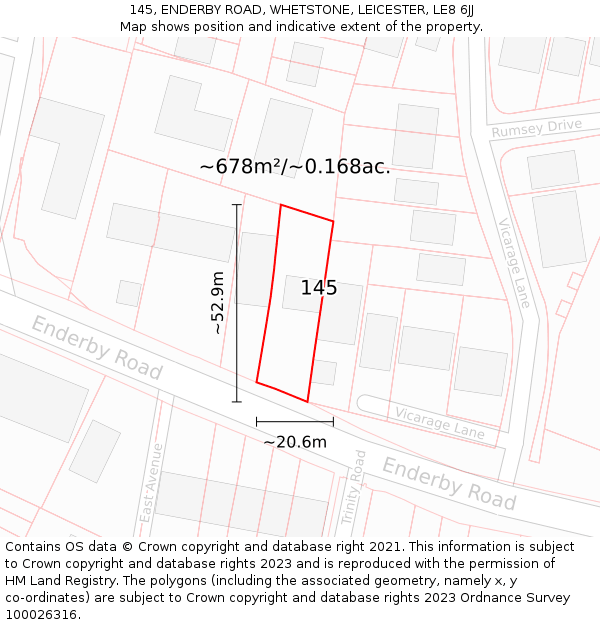 145, ENDERBY ROAD, WHETSTONE, LEICESTER, LE8 6JJ: Plot and title map