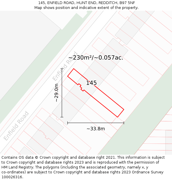 145, ENFIELD ROAD, HUNT END, REDDITCH, B97 5NF: Plot and title map