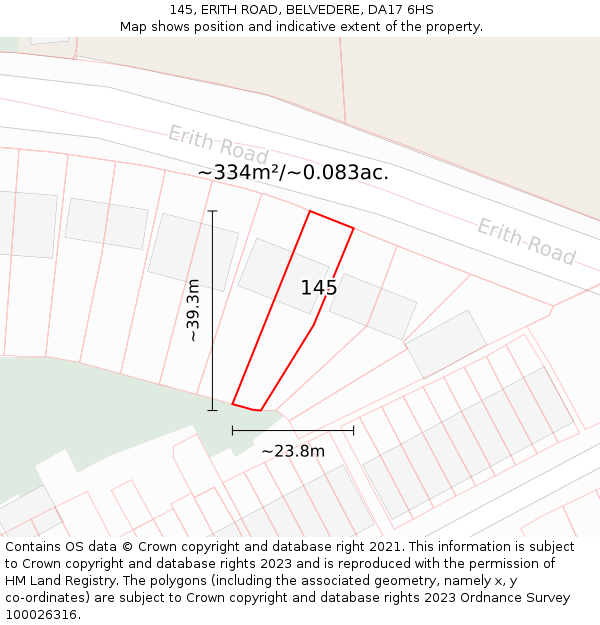 145, ERITH ROAD, BELVEDERE, DA17 6HS: Plot and title map