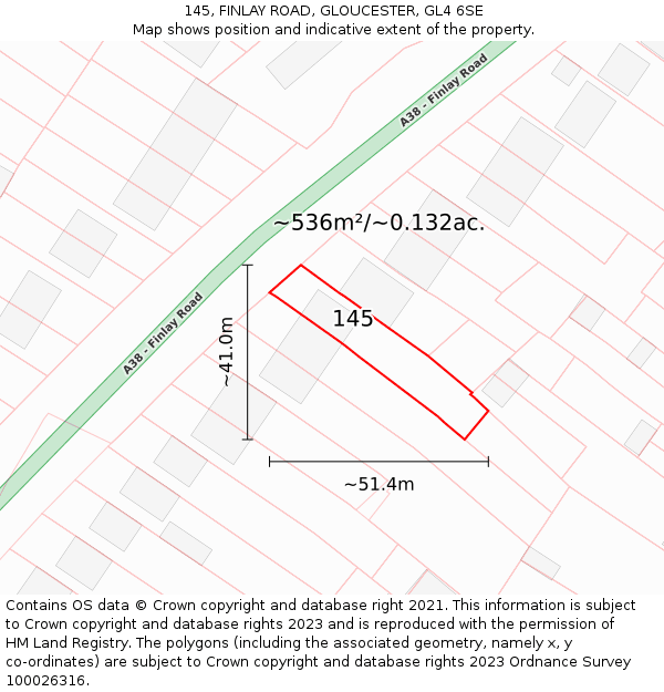 145, FINLAY ROAD, GLOUCESTER, GL4 6SE: Plot and title map