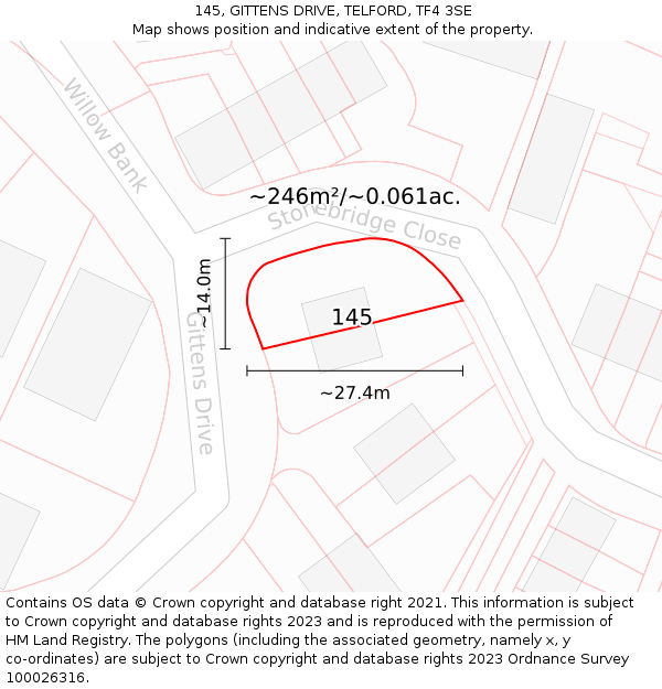 145, GITTENS DRIVE, TELFORD, TF4 3SE: Plot and title map
