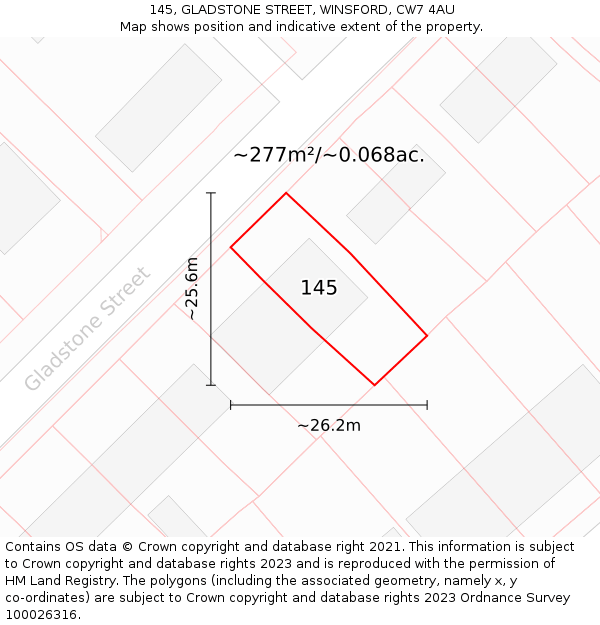 145, GLADSTONE STREET, WINSFORD, CW7 4AU: Plot and title map