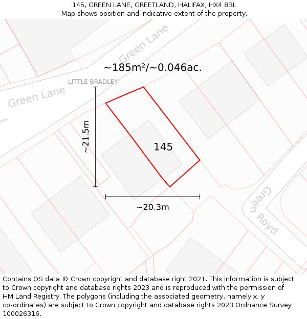 145, GREEN LANE, GREETLAND, HALIFAX, HX4 8BL: Plot and title map