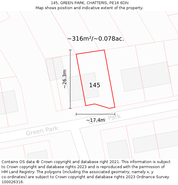 145, GREEN PARK, CHATTERIS, PE16 6DN: Plot and title map