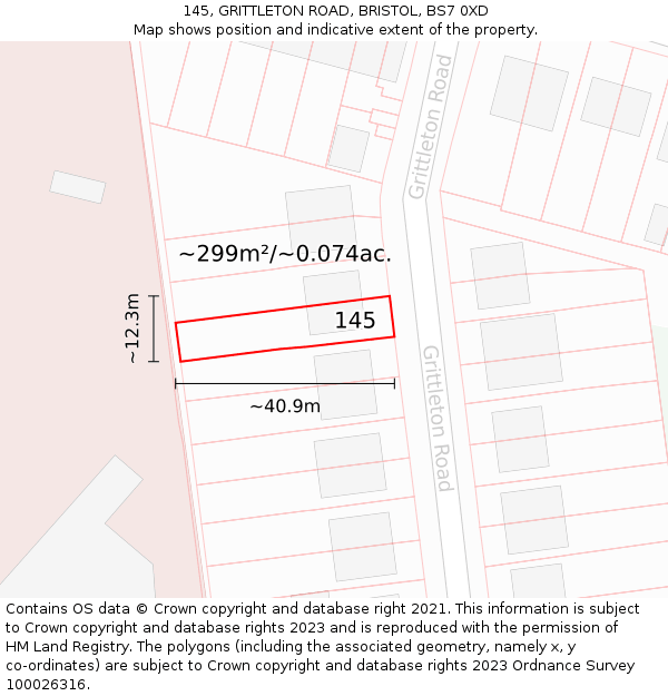 145, GRITTLETON ROAD, BRISTOL, BS7 0XD: Plot and title map