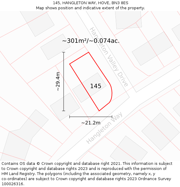 145, HANGLETON WAY, HOVE, BN3 8ES: Plot and title map