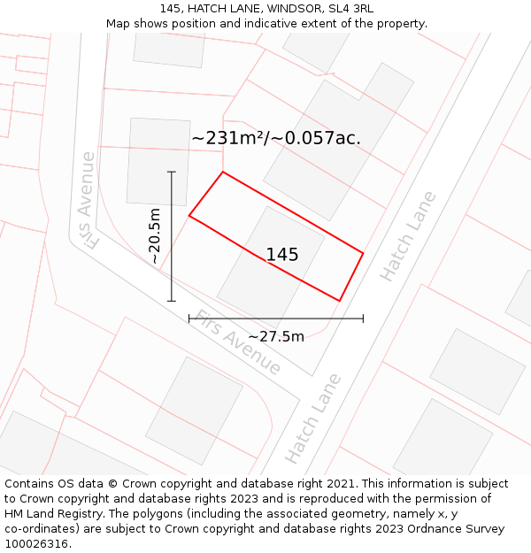 145, HATCH LANE, WINDSOR, SL4 3RL: Plot and title map