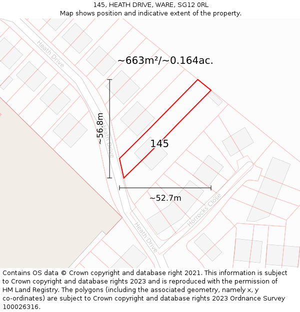 145, HEATH DRIVE, WARE, SG12 0RL: Plot and title map