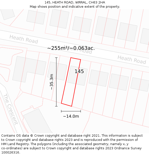 145, HEATH ROAD, WIRRAL, CH63 2HA: Plot and title map