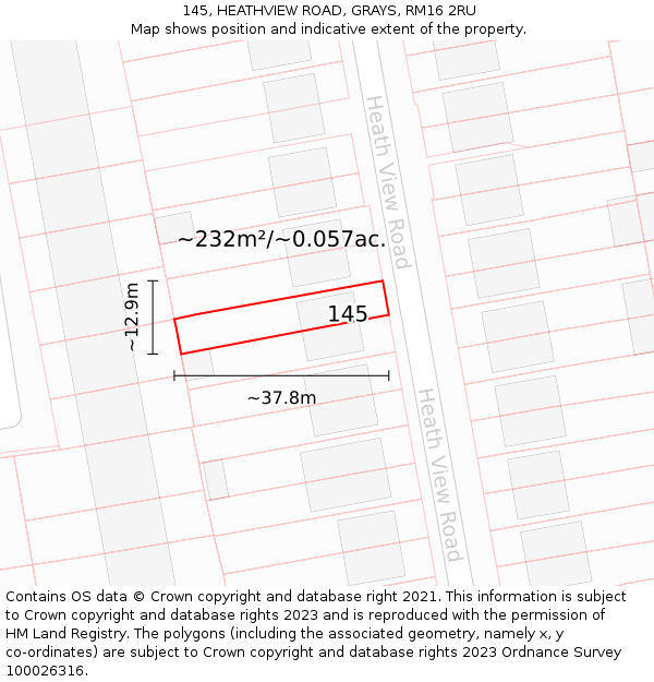 145, HEATHVIEW ROAD, GRAYS, RM16 2RU: Plot and title map