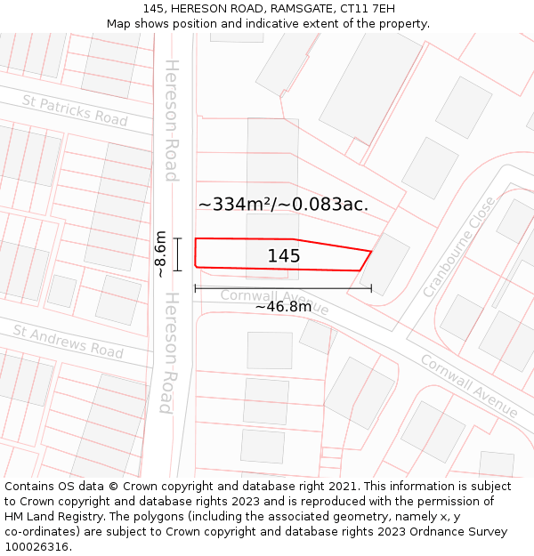 145, HERESON ROAD, RAMSGATE, CT11 7EH: Plot and title map