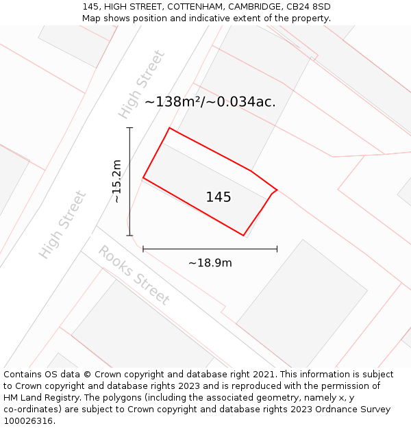 145, HIGH STREET, COTTENHAM, CAMBRIDGE, CB24 8SD: Plot and title map