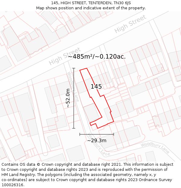145, HIGH STREET, TENTERDEN, TN30 6JS: Plot and title map