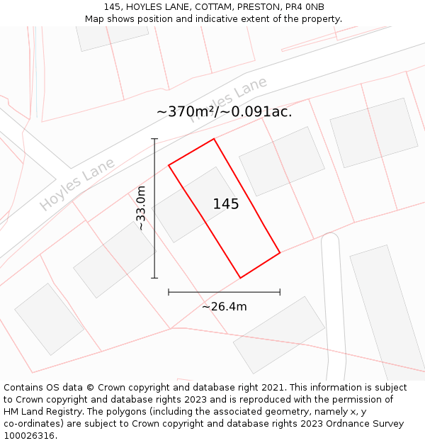 145, HOYLES LANE, COTTAM, PRESTON, PR4 0NB: Plot and title map