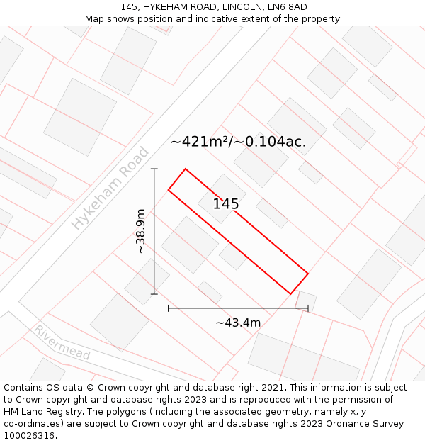 145, HYKEHAM ROAD, LINCOLN, LN6 8AD: Plot and title map