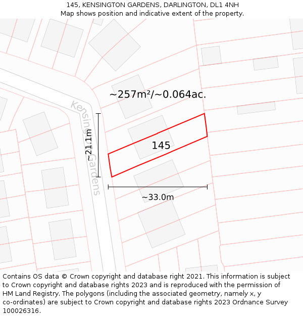 145, KENSINGTON GARDENS, DARLINGTON, DL1 4NH: Plot and title map