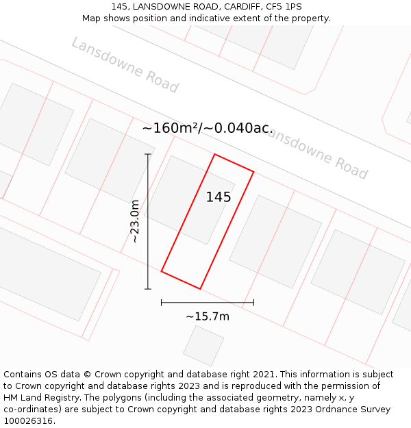 145, LANSDOWNE ROAD, CARDIFF, CF5 1PS: Plot and title map
