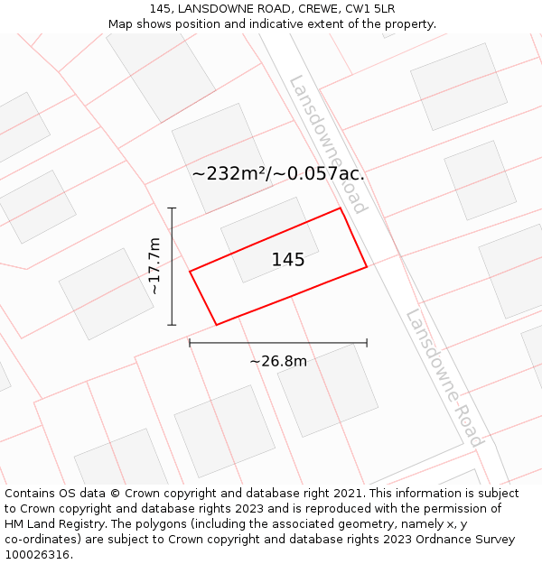 145, LANSDOWNE ROAD, CREWE, CW1 5LR: Plot and title map