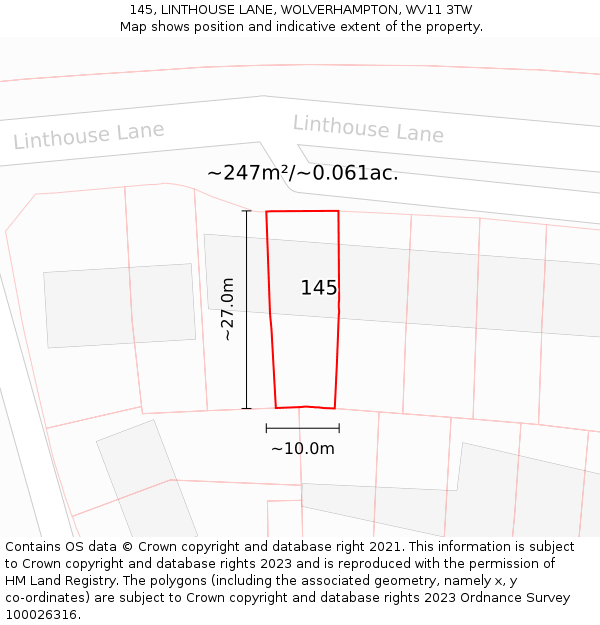 145, LINTHOUSE LANE, WOLVERHAMPTON, WV11 3TW: Plot and title map