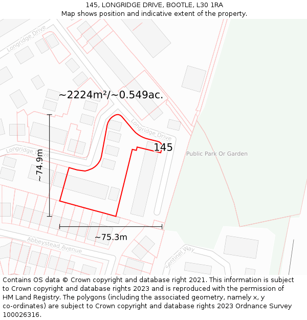 145, LONGRIDGE DRIVE, BOOTLE, L30 1RA: Plot and title map