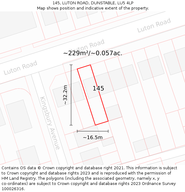 145, LUTON ROAD, DUNSTABLE, LU5 4LP: Plot and title map