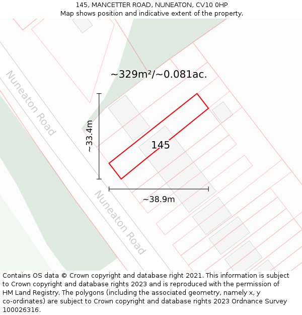 145, MANCETTER ROAD, NUNEATON, CV10 0HP: Plot and title map
