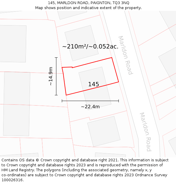 145, MARLDON ROAD, PAIGNTON, TQ3 3NQ: Plot and title map