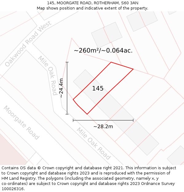 145, MOORGATE ROAD, ROTHERHAM, S60 3AN: Plot and title map